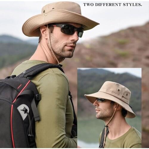 Summer Mens Cap Sun Hat Wide Brim Breathable Hiking Fishing Caps for Outdoor Anti-UV Bucket Hat Hunting Multi-functional Hats