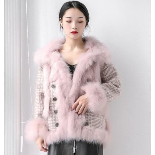 Unua amo Imitation Mink Fur Coat Women Fashion High Quality Faux Fox Fur Collar Thick Warm Winter Tweed Jacket Female YY091A