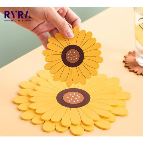 Sunflower Silicone Mat Pad Drink Coaster Non Slip Insulation Pot Holder Placemat For Home Office Desk Table Kitchen Accessories