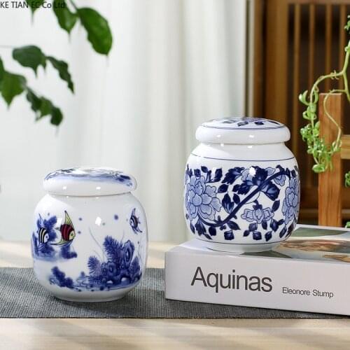 Blue and White Porcelain Tea Caddy Ceramic Small Multifunctional Sealed Pot Household Ointment Candy Tea Coffee Bean Storage Box