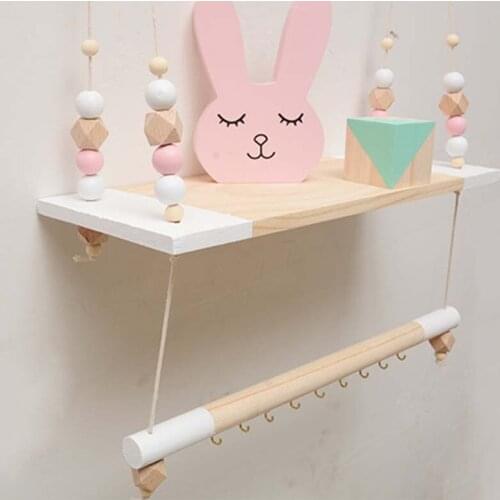 Nordic Shelf Kids Room Decor Hanging Bead Shelf Nordic Style Nursery Decoration Wall Shelves Girls Clothes Storage Hanging Rack