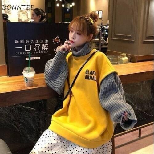 Hoodies Women Autumn Winter Chic Korean Style Simple Casual Patchwork Womens Clothing Ulzzang High Quality Soft Loose Streetwear