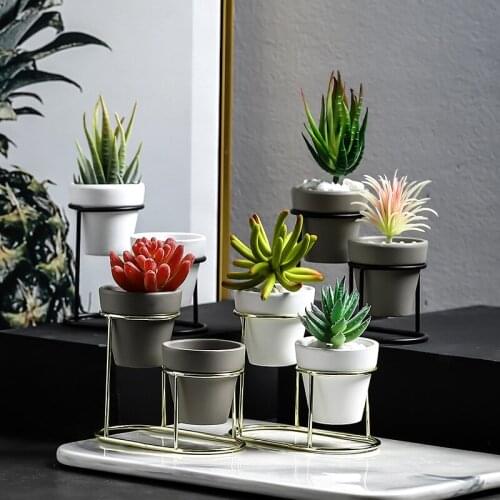 2Pcs Nordic style Coarse Pottery Ceramics Gold Iron Vase Tabletop Flowerpot Home Wedding Decoration Accessories For Flower Plant