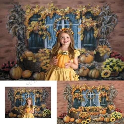 Vinyl Photography Background Baby Shower Birthday Party Pumpkin Sunflowers Backdrop Children Photo Studio Background Photocall