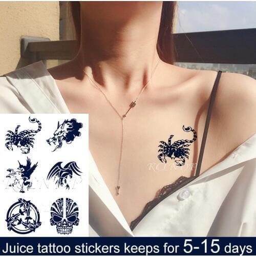 Waterproof Temporary Juice Tattoo Sticker Dragon Scorpion Pegasus Fish Skull Flash Tatoo Fake Tatto Body Art for Men Women