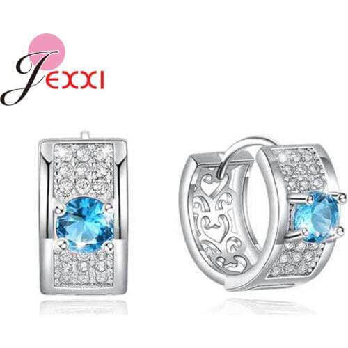 Retro Styles Hollowing 925 Sterling Silver Hoop Earrings with Crystals For Women Female Engagement Vintage Brincos Jewelry