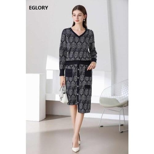 High Quality Sweater Sets 2020 Autumn Winter Suit Women V-Neck Knitted Pullover Tops+Asymmetrical Knitted Skirt Sets Casual