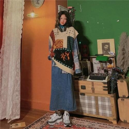 Retro V-neck womens fall 2020 new loose waistcoat sweater trend sweatshirt clothes album para top clothing titan