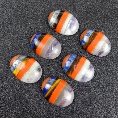 1Pc New Natural Crystal Semi Gem Seven Chakra Oval Ring Surface 18x25MM Energy Stone Healing Patch Natural Semi-precious Stone