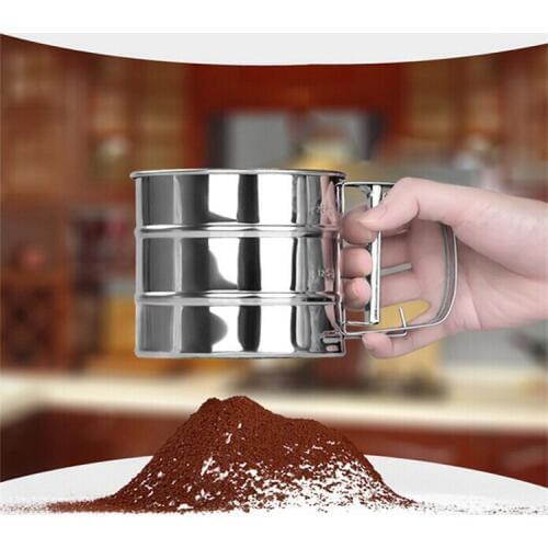 1PC Handheld Baking Cake Tool Stainless Steel Mechanical Baking Icing Sugar Shaker Sieve Cup Mesh Powder Flour Sieve Tool LB 120