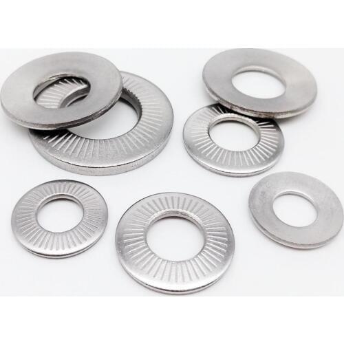 2/50 M3 M4 M5 M6 M8 M10 M12 M16 NFE25-511 A2 304 Stainless Steel Disc Spring Serrated Lock Washer Conical Knurled Elastic Gasket