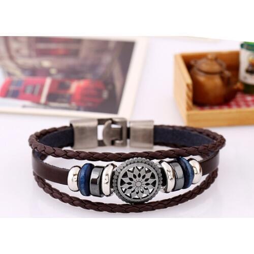 3 Layers Style Design Hand-woven Beaded Genuine Leather Men Birthday Gift Bracelet Popular Multilayer Charm Accessories Classic