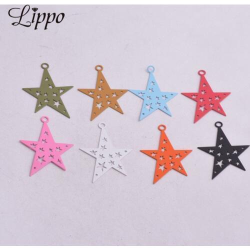 50pcs AC8936 23*32mm Brass Painted Stars Charms Black Pink Red Silver Color Star Pendants DIY Earrings Findings