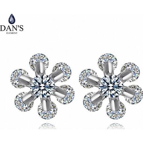 DANS ELEMENT New Sales AAA Zirconia Micro Inlays White Gold Color Flower Earrings For Women Valentines Gift 109937white