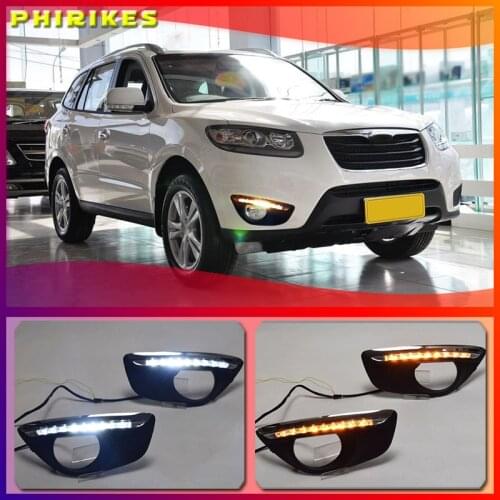 For Hyundai Santa Fe SantaFe 2010 2011 2012 Daytime Running Light DRL LED Fog Lamp Cover With Yellow Turning Signal Functions