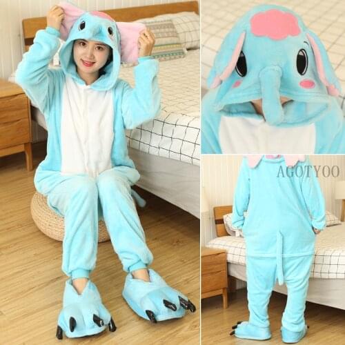 Unicorn Elephant Onesies Winter Stitch Tiger Pig Onesies Women Nightwear Anime Costumes Adult Flannel Sleepwear Pajamas
