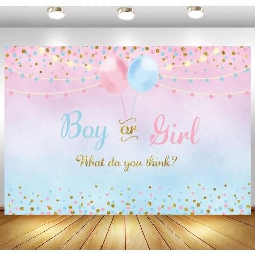 Boy Or Girl Gender Reveal Party Backdrops Glitter Pink Blue Balloons Customize Name Photo Backgrounds Poster