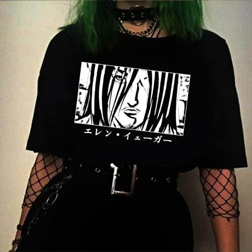 Janpanese Anime Harajuku T-Shirt Men Attack on Titan Eren Yeager Eyes Anime Tops
