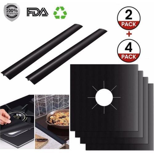 Hot Sale New High Quality Ptfe Black Gas Mats Set Stocked Eco-friendly Modern Reusable Square Stove Cover Kitchen Accessories