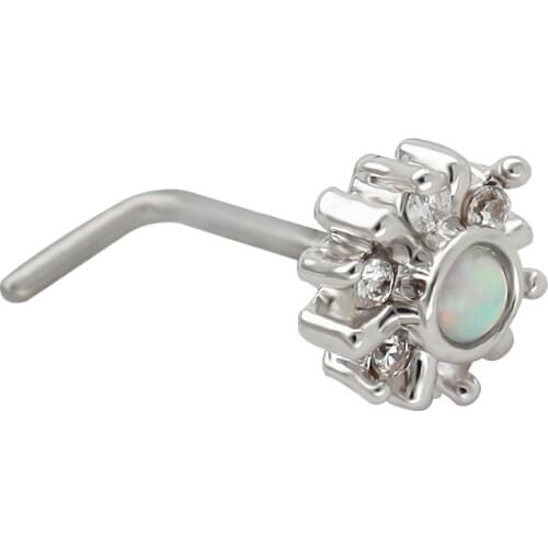 JHJT MUSI L Shaped Nose Studs G23 Titanium Sun Flower Opal Nose Ring Piercing Women Men 20G
