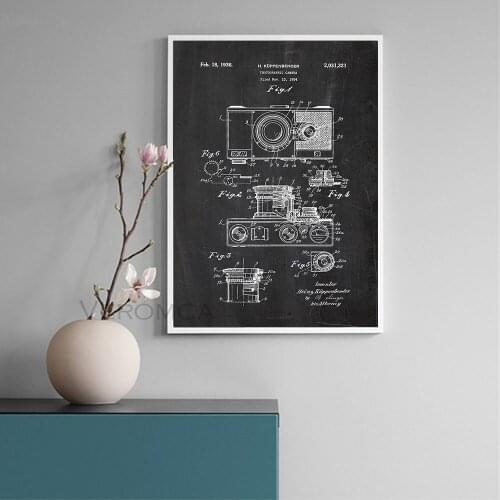 Camera Patent Vintage Print Abstract Canvas Painting Retro Camera Blueprint Painting Pictures for Photography Wall Decoration