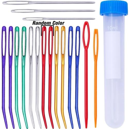 KAOBUY 17PCS Bent Tip Tapestry Needles Yarn Large Eye Blunt Needles For Hand Sewing With Plastic Sewing Needle