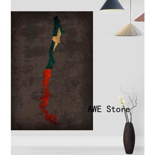 Country Flag Maps Poster Chile Country Flag Map Canvas Print Home Decor Wall Art Decor No Frame