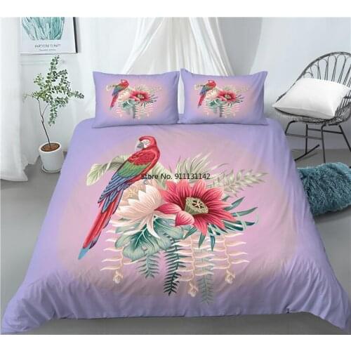Colored Floral Parrot Pattern Bedding Set 3D Digital Print 2/3 Comfortable Duvet Covered Pillowcase Bedding Set