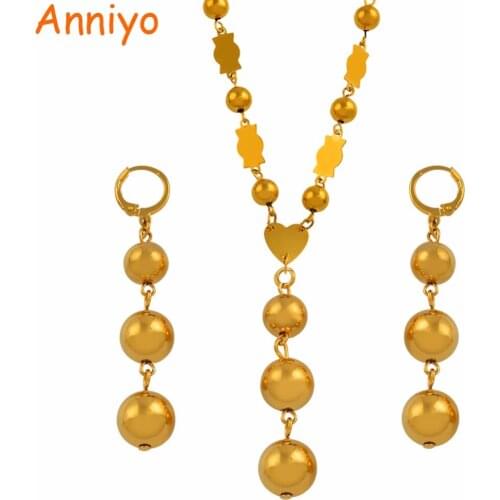 Anniyo Micronesia Jewelry sets Three Ball Pendant Necklace Earrings Round Beads Chain Marshall Jewellery Chuuk Gifts #078306S