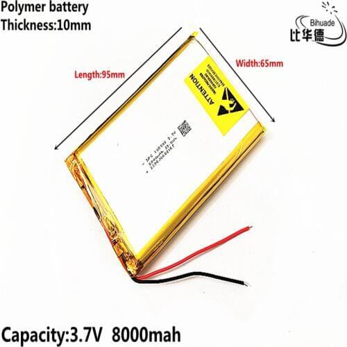 Good Qulity Liter energy battery 106595 3.7 V lithium polymer 8000 mah DIY mobile emergency power charging battery