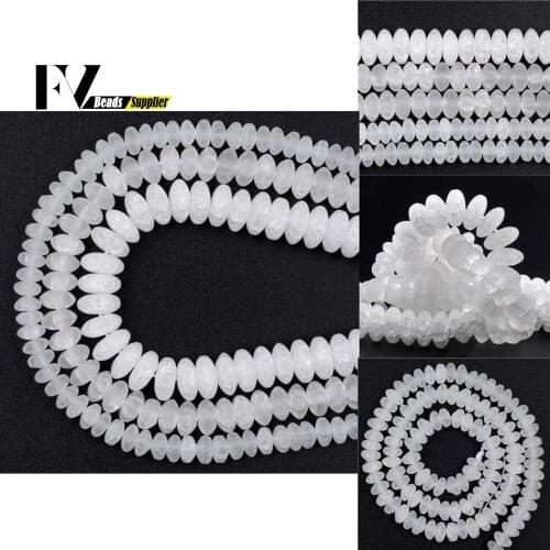 Matte White Cracked Rondelle Round Loose Spacer Stone Beads For Jewelry Making DIY Necklace Bracelet Accessories 15 Inches