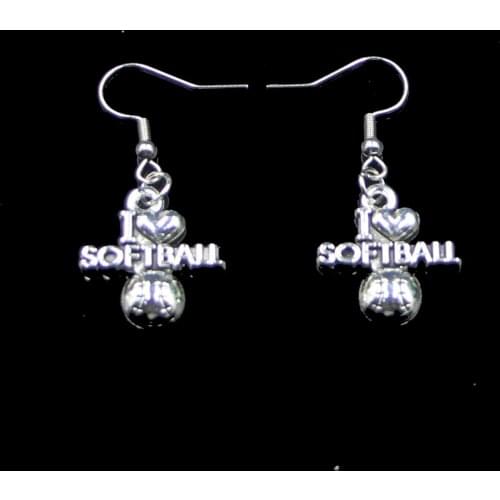 Fashion Handmade Simple Design 21*19mm I Love Softball Drop Earrings For Women Gift Fashion Jewelry Cute Small Object