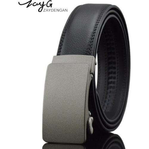 ZAYG Men Genuine metal Simple Automatic Buckle Men Cowhide Alloy Buckle Belt Men Leather Leisure Belt Businessman Classic Belt