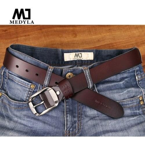 MEDYLA Genuine Leather Men Belt High Quality Luxury Strap Classic Vintage Alloy Pin Buckle Male Belt Jeans Belt for Men SM08