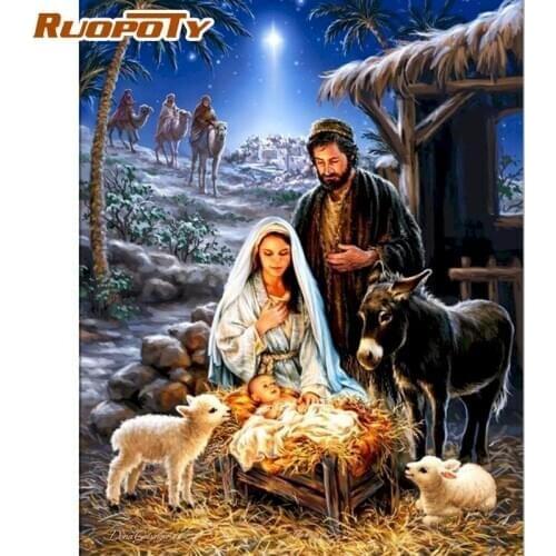 RUOPOTY 40x50cm Diy Framed Painting By Numbers For Adults Family Picture By Number Kits Home Wall Decor Acrylic Drawing Canvas