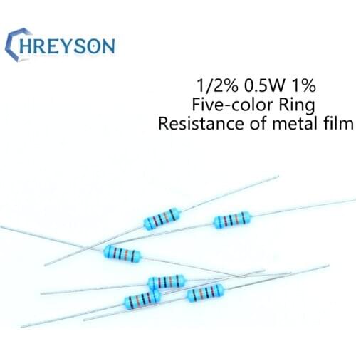 100Pcs 1/2W Metal Film Set Of Resistor 0R-22M 1% Tolerance 180K 300K 620K 1M 1.5M 4.7M 9.1M 10M 10 Ohm Electronics Resistance