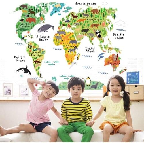 Tube Animal World Map Wall Stickers Living Room Bedroom Office Home Decoration Wall Decal Mural Art DIY Office Wall Art