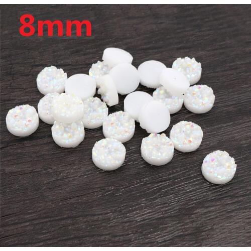 New Fashion 40pcs 8mm Pure white AB Colors Natural ore Style Flat back Resin Cabochons For Bracelet Earrings accessories-V3-21