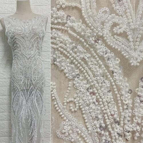 Latest High End White Heavy Bead Big Applique Embroidery Bridal Wedding Dress Gown Lace Trim 1 PCS