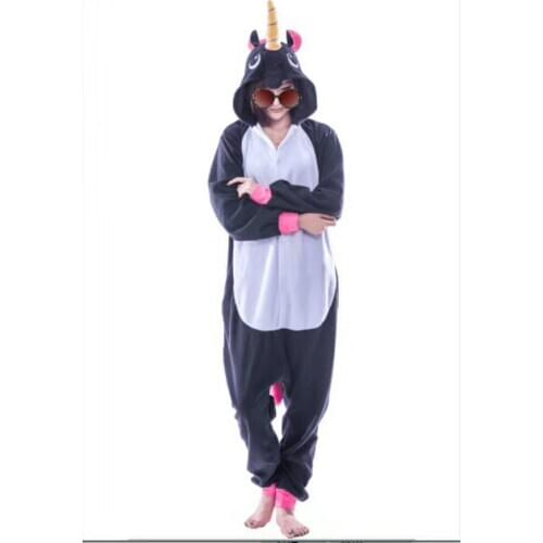 New Adult Animal Sleepsuit Pajamas Costume Cosplay Unicorn Onesie black Pyjamas Jumpsuits Rompers