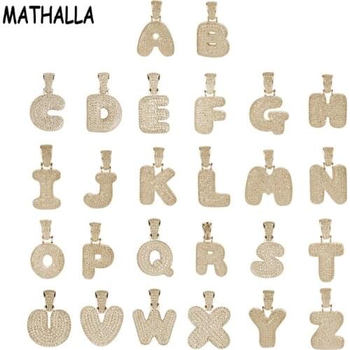 MATHALLA A-Z Necklace Custom Initial Letter Pendant Female Gold Silver Cubic Zirconia Hiphop Jewelry Pendant