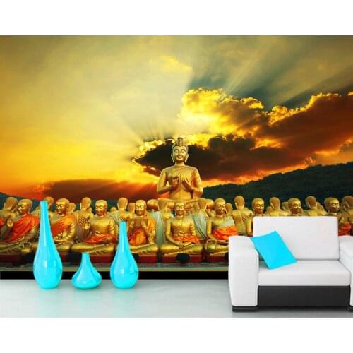 Parede de Papel Golden Buddha statue in Thai temple 3d wallpaper,living room bedroom wall papers home decor restaurant mural