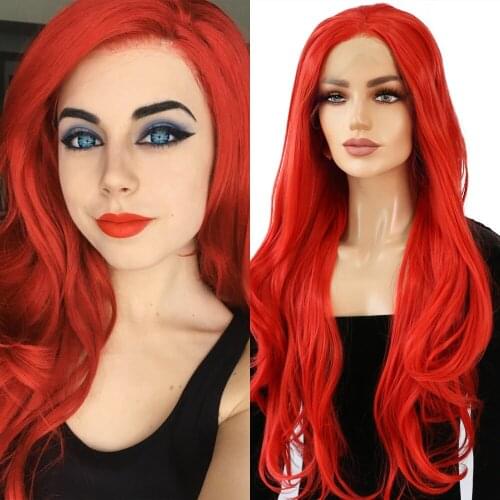 ORIANE Long Wavy Synthetic Lace Front Wigs For Girls Daily Lolita High Temperature Fiber Red Wigs Soft Daily Lolita Cosplay Wigs