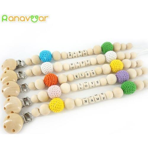 Personalised- Any Name Natural Pacifier Clips Gift Dummy Handmade Safe Wooden Pacifier Chain Holder Baby Nipple Wooden Clip