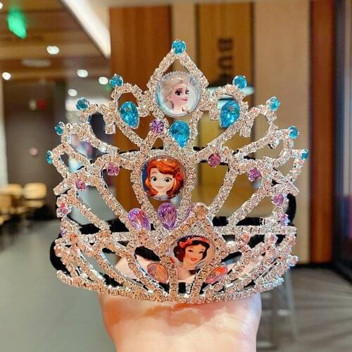 Disney Frozen Princess Crystal Crown Hairbands Fashion Hair Accessories Vintage Cartoon Girl Princess Birthday Headband For Girl
