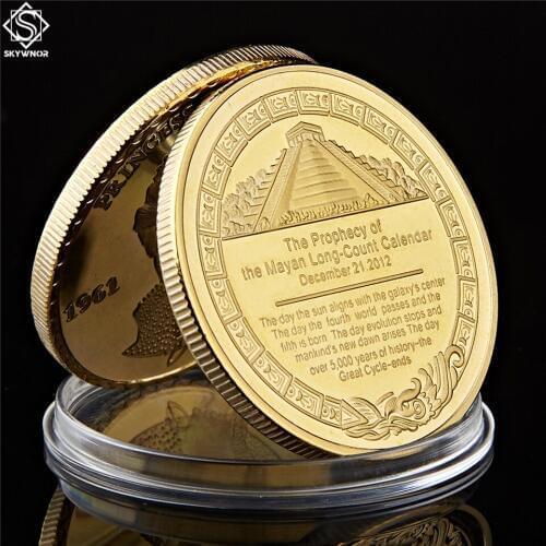 Gold Plated Coin Mexico Azetc Mayan Prophecy Calendar Souvenir Coin Antique Feng Shui Coin Collection