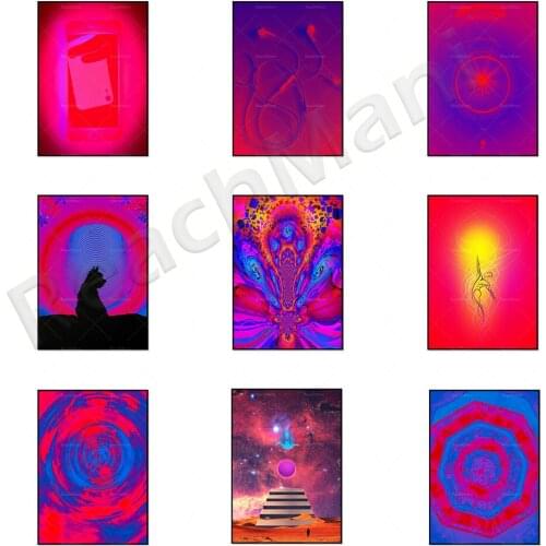 Psychedelic light abstract art gradient color canvas painting retro wall art picture posters and prints living room frameless