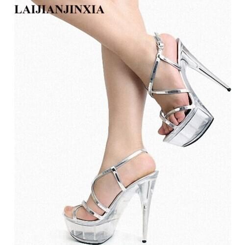 New Sexy 15CM High Heels Transparen Platform Open Toe Sandals Nightclub Shoes Party Show Ladies Dance Shoes