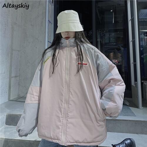 Oversized Parkas Women Patchwork European Style Chic Unisex Winter Couples Outwear BF Trendy Casual Female Clothing All-match