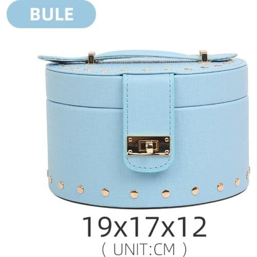 Blue High Capacity Jewelry Display Storage Box With Lock For Femal Ring Earring Pendent Bracelet Organizers Bulit In Mirror